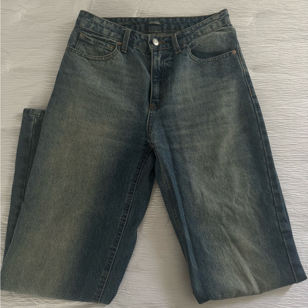 Blue denim jeans with a faded look